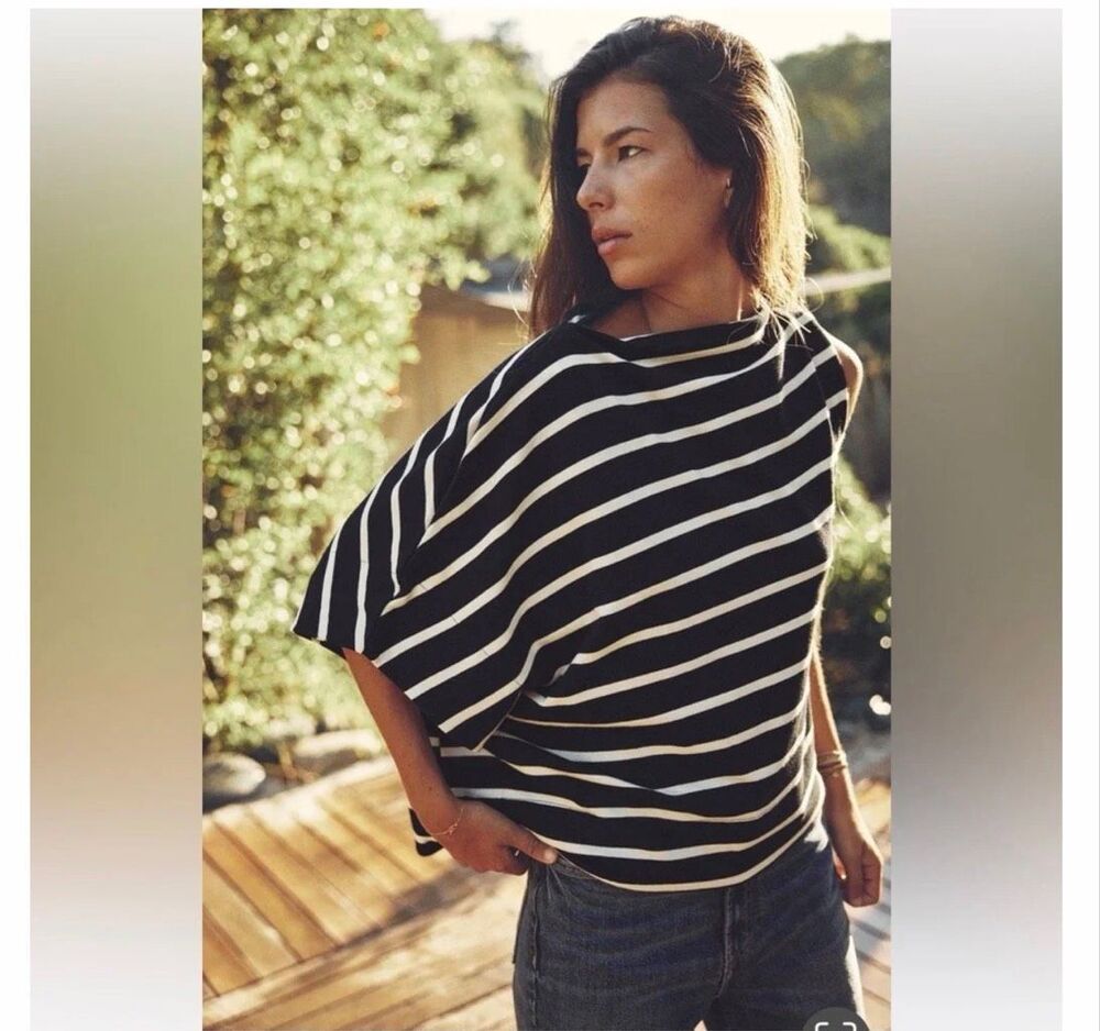 Zara Black and White Horizontally Striped Asymmetrical Top NWOT Sz Small